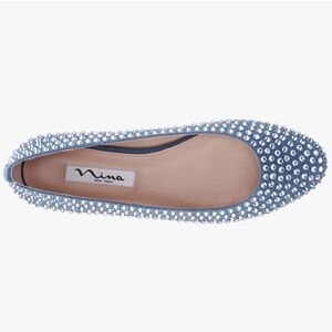 NINA BLUE DENIM RHINESTONES BALLET FLAT SZ 9